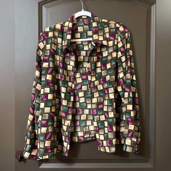 Vintage Checkered Button Up with Shoulder Pads - Picture 4 of 4